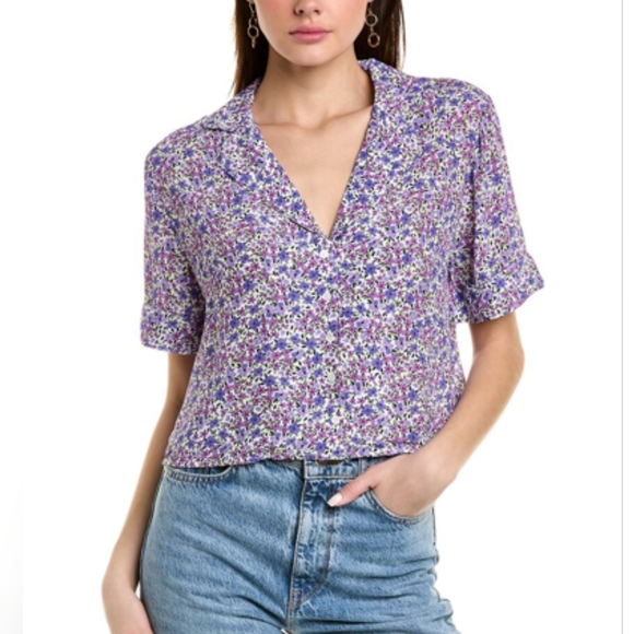 Favorite Daughter Tops - Favorite Daughter Savannah Floral Button Crop Shirt Size L Purple Print Blouse
